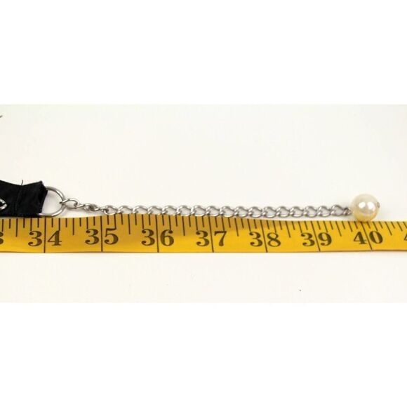 BLACK FABRIC RHINESTONE FAUX PEARL 3/4"Wd DRESS WOMEN BELT ADJUSTABLE Size (E98 - Picture 12 of 12